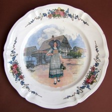 Ancien Plat 31,5 cm décor Alsace Obernai Loux en Faïence de Sarreguemines