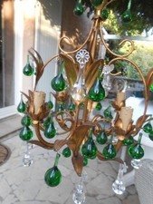 SUPERBE   LUSTRE  A   FEUILLLES  ET PAMPILLES FORME  GOUTTES VERTE ET TRANSLUCID
