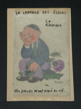 Dessin original à la gouache, maquette carte postale B. Aldebert "Le Chardon"