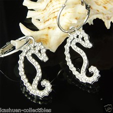Hippocampe Avec Cristal Swarovski Plage Mariage Mer Marine Ocean Boucles Noël