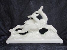 ANTIQUE FRENCH WHITE CERAMIC ART DECO ANTELOPES signed LEMANCEAU circa 1930