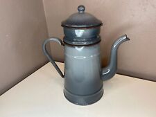 Cafetière Ancienne En Tôle Emaillée Grise 26 cm Vintage