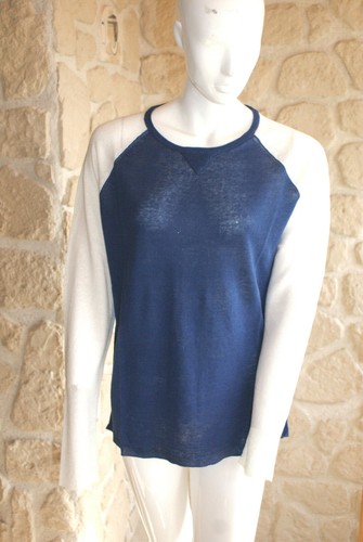 Pull bleu blanc col rond - et,