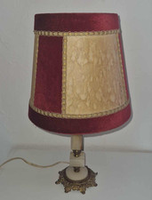 ? Lampe à poser vintage – Pied en bronze et onyx – Abat-jour bicolore élégant