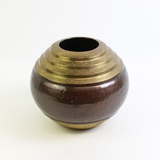 Vase Métallique Émaillé Pot De Fleurs 8" Argent Bronze Avec Décor Ancre