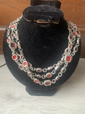 BICHE DE BERE - Collier 3 Rangs En Métal Argenté Et Email Rouge 64/97