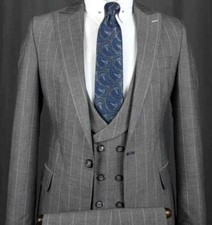 Designer Business Gris à Rayures Fines Costume pour Hommes Gilet Cintré Coupe