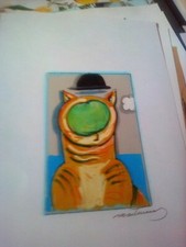 MARTINERY Chat Magritte Petit dessin Acrylique 