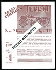 ORIGINAL Prospectus TERROT 175 cc LU - Feuillet Publicitaire années 30 Catalogue