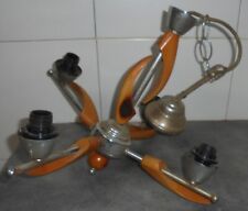 VINTAGE ANCIEN LUMINAIRE PETIT LUSTRE en MÉTAL et BOIS 4 branches