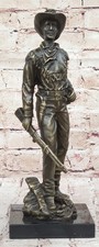 Art Déco Western Art Cowboy Sheriff Avec Pistolet Bronze Sculpture Marbre Base