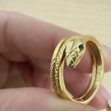 Bague En Or 750/1000 18 Carat Serpent Avec 2 Émeraudes Taille 50 / 51  5,39g