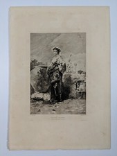 Eau forte de Champollion : PAYSANNE ITALIENNE. Fortuny, XIXème