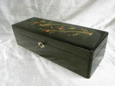 ANCIEN BOITE A GANT COFFRET BOIS LAQUE DE CHINE AVEC CLE DECOR JAPONISANT JAPON