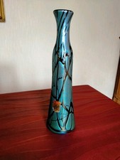 Vase en verre design Joska studio irisé 26,5 cm signé fait main soufflé bouche