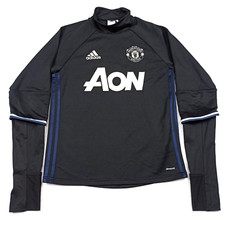 Manchester-United Hommes Shirt Taille S Noir adidas Football Jersey Long Manche