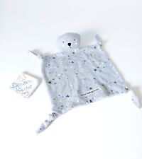 Doudou Plat/Mouchoir Ours Gris Etoiles Blanc Bleu Marine Noeuds Lulu Castagnette