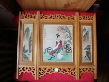 PARAVENT MINIATURE  CHINE XXe   DECOR PEINT ET SIGNE 