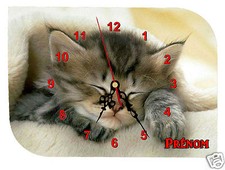 horloge pendule murale REF F017 CHAT à personnaliser PRENOM  AU CHOIX