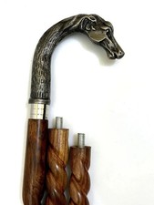 Ancien bâton de marche en bois manche laiton créateur tête de cheval canne vi...