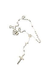 ANCIEN CHAPELET EN ÉTAIN CRUCIFIX JESUS SACRÉ CŒUR VIERGE MARIE POCHETTE CUIR