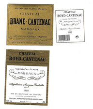 Etiquette de vin - Margaux - Château Boyd et Brane Cantenac - 1992 et 1984