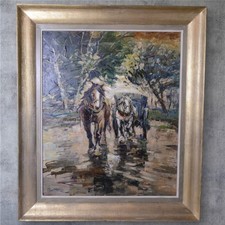 Chevaux corses - Huile au couteau sur toile - Tony Cardella (1898 - 1976).