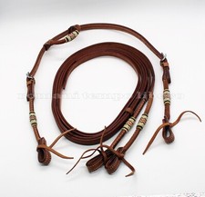 Bridon Western Poll's Cuir Et Rawhide Un Oreille Plein De Rênes One Ear