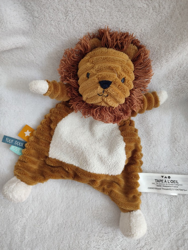 Doudou lion plat marron blanc - lion,