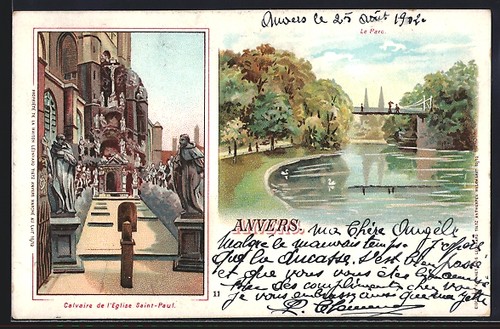 Lithographie anvers calvaire - anvers,,