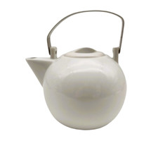 Théière en porcelaine blanche avec anse en inox - 3 à 4 Tasses