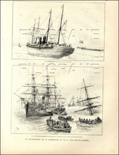 1 Page/Gravure de 1887 : CATASTROPHE BATEAU la CHAMPAGNE / VILLE DE RIO JANEIRO