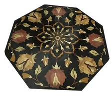 23 " Noir Marbre Centre Table Top Pietra Dura Incrustation Travail Art Décor