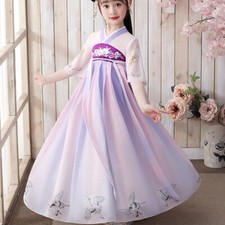 Enfant Hanfu Robe Longue Fille Floral Brodé Chinois Ancien Traditionnel Costume