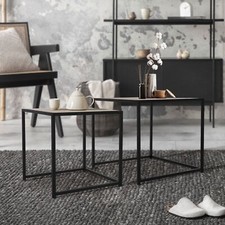 Lot 2x tables d'appoint chêne tables basse carré de salon 50x50x45cm/40x40x40 cm