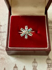 ANCIENNE BAGUE ARGENT MASSIF/OR ROSE VERMEIL - TOPAZES BLEUES VÉRITABLES - FLEUR