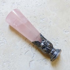 SUPERB ART NOUVEAU PINK QUARTZ & STERLING SILVER IRIS WAX SEAL STAMP no INITIALS