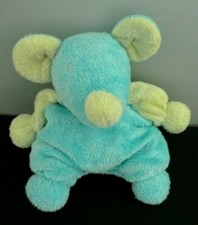 H9. DOUDOU PELUCHE TARTINE ET CHOCOLAT SOURIS BLEU VERT GRELOT 19cm  - TTBE 