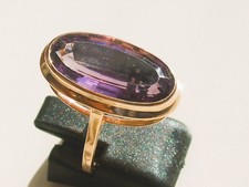 T BELLE BAGUE ANCIENNE 1960/70 en OR 18K 750/1000° avec GROSSE AMETHYSTE / T.54