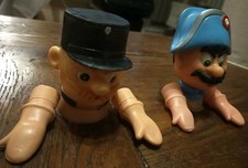 Lot de 2 Anciennes Têtes de Marionnettes GENDARME / POLICIER + Mains