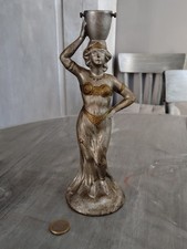 Ancien pied de lampe à pétrole, régule, porteuse à l'antique, double patine