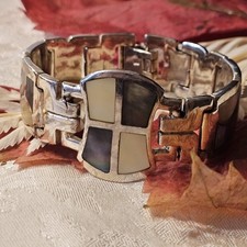 Bracelet Artisan Argent 925 Nacre Nacre Abalone 18,5 X 20 Mm 71,7 G