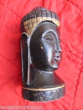 STATUETTE TÊTE DE BOUDDHA EN BOIS EXOTIQUE HAUT 21 DIAM 10 CM  