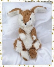 Doudou Peluche Lapin Assis Marron Et Blanc Vintage Boulgom