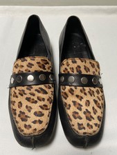 Mocassins plats 38,5 cuir noir et poulain panthère REQUINS