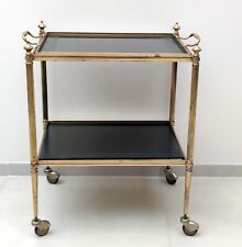 CHARIOT BAR A ROULETTES PLATEAU AMOVIBLE VERRE FUME MONTAGE BRONZE LAITON DORE