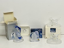 430/ CRISTAL D'ARQUES  LOT DE 4 SUJET EN CRISTAL CHAT DAUPHIN HIBOU