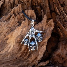 Main Squelette & Pendentif Crâne 925 Argent Gothique Biker Death Faucheuse