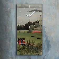 Horloge murale sur toile 30x60 Peinture Campagne Forêt Arbres Henri Rousseau