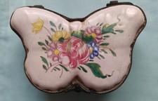 Ancien pilulier forme papillon faïence décor floral